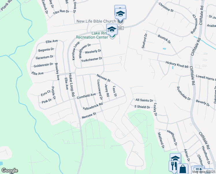 map of restaurants, bars, coffee shops, grocery stores, and more near 1913 Jenny Road in Fayetteville