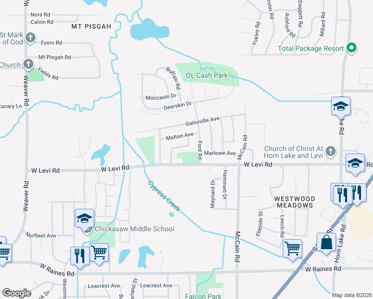 map of restaurants, bars, coffee shops, grocery stores, and more near 545 Monteagle Drive in Memphis