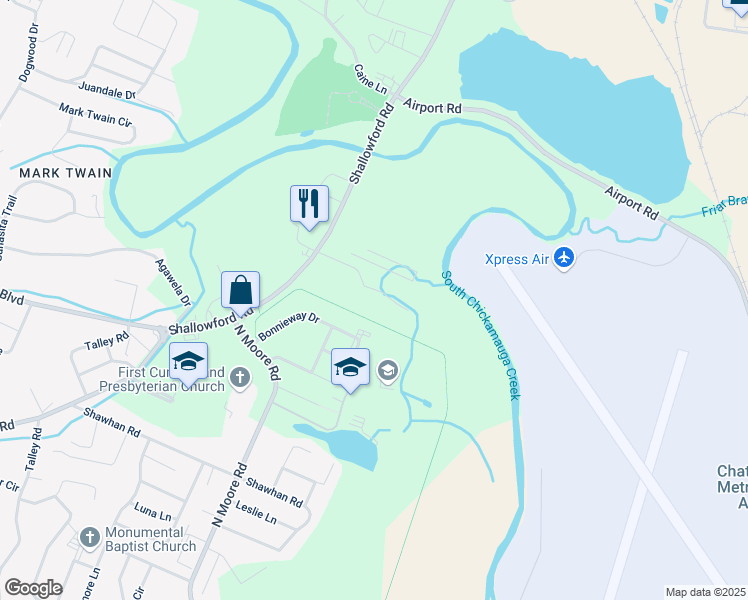 map of restaurants, bars, coffee shops, grocery stores, and more near 4220 Shallowford Road in Chattanooga