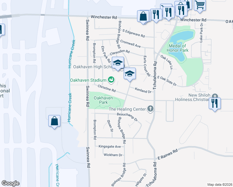 map of restaurants, bars, coffee shops, grocery stores, and more near 3795 Bishops Bridge Road in Memphis