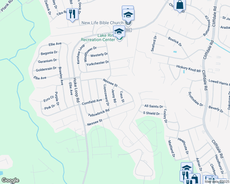map of restaurants, bars, coffee shops, grocery stores, and more near 1913 Jenny Road in Fayetteville