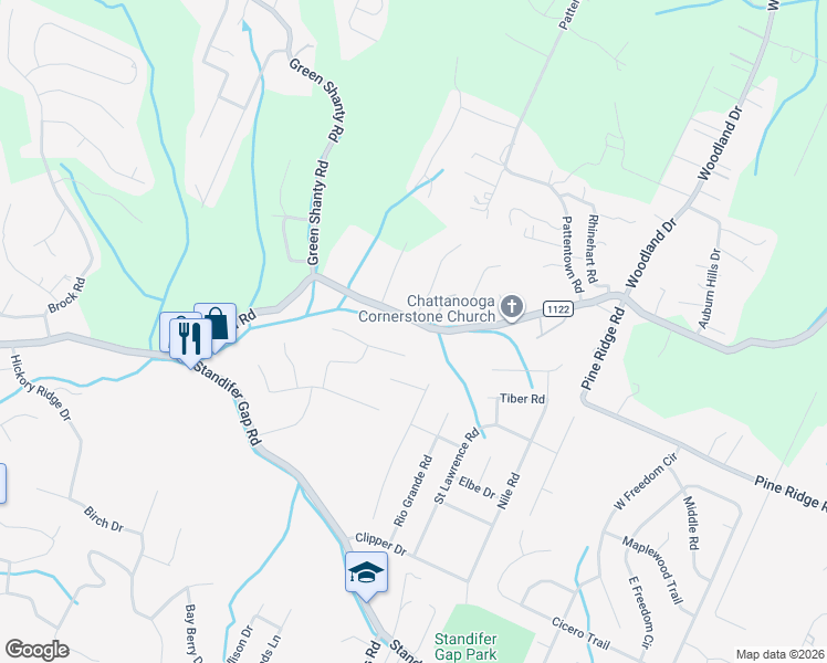 map of restaurants, bars, coffee shops, grocery stores, and more near 8211 Bill Reed Road in Ooltewah