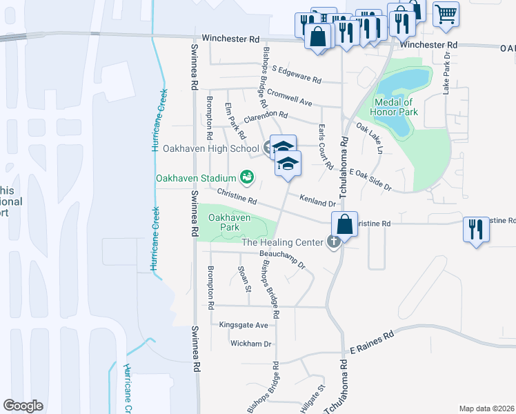 map of restaurants, bars, coffee shops, grocery stores, and more near 3795 Bishops Bridge Road in Memphis