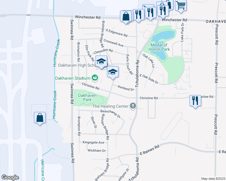 map of restaurants, bars, coffee shops, grocery stores, and more near 3828 Bishops Bridge Road in Memphis