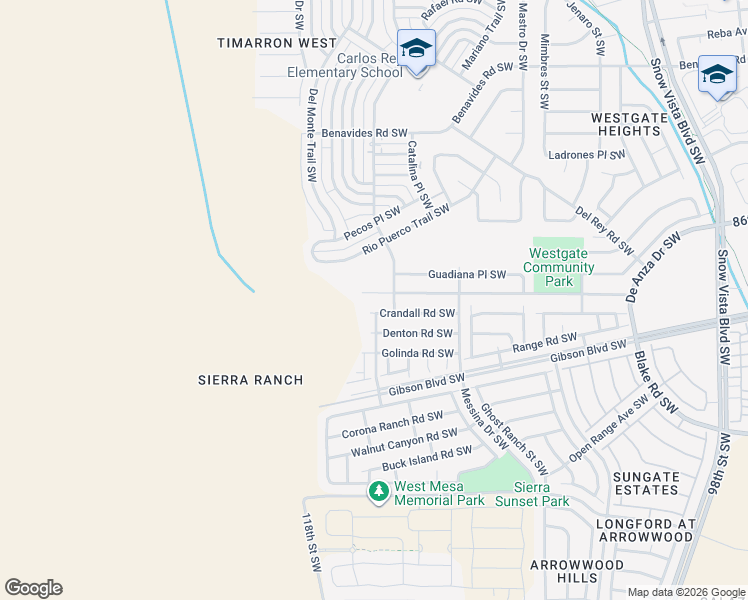 map of restaurants, bars, coffee shops, grocery stores, and more near 10913 Cartagena Avenue Southwest in Albuquerque