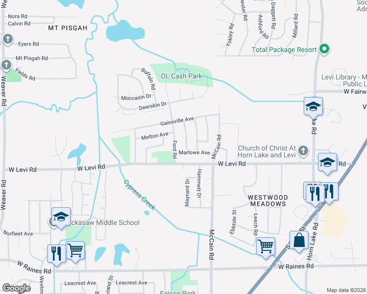map of restaurants, bars, coffee shops, grocery stores, and more near 3813 Masterson Street in Memphis