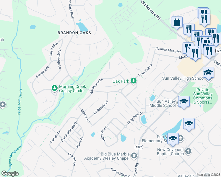 map of restaurants, bars, coffee shops, grocery stores, and more near 1120 Cooper Lane in Indian Trail