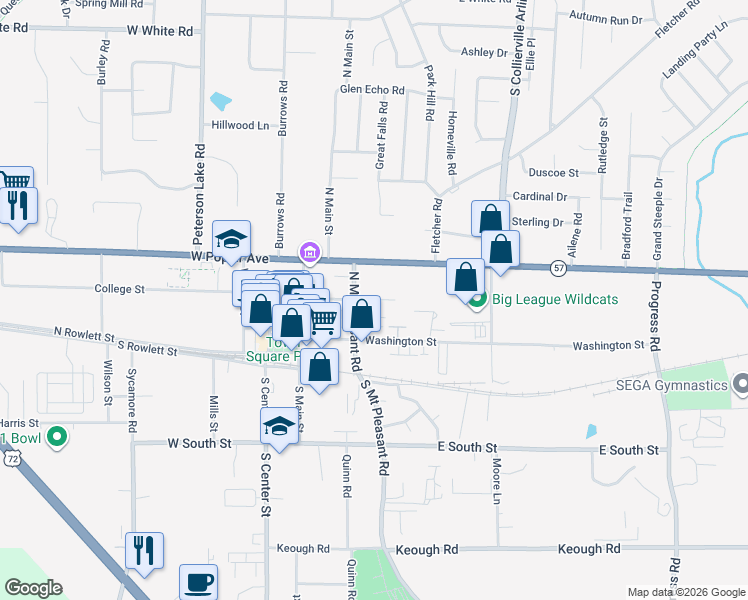 map of restaurants, bars, coffee shops, grocery stores, and more near 234 Natchez Street in Collierville