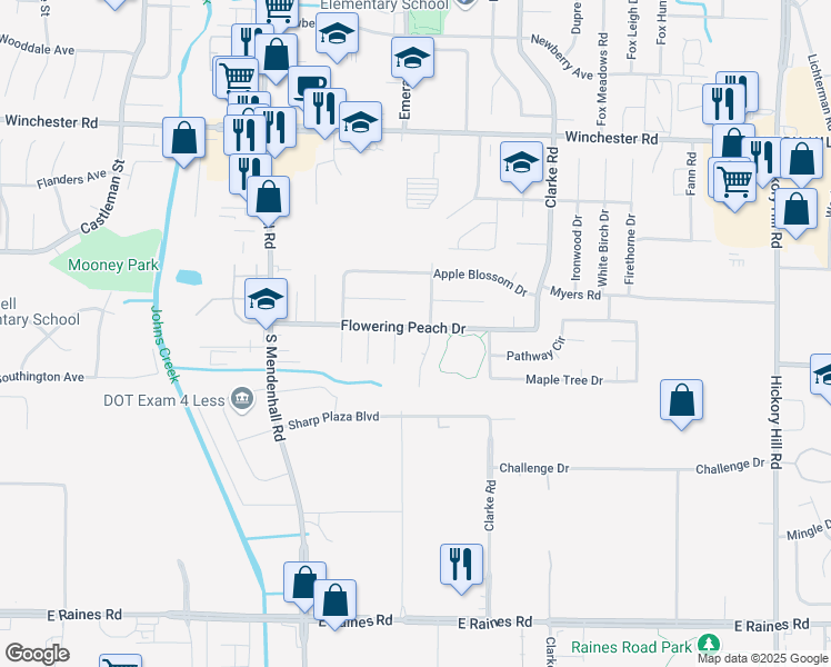 map of restaurants, bars, coffee shops, grocery stores, and more near 3817 Hyacinth Drive in Memphis