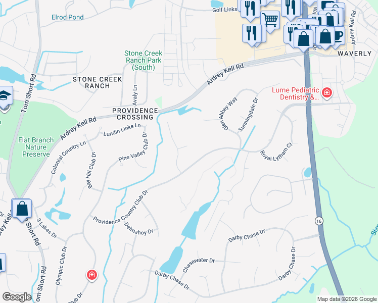 map of restaurants, bars, coffee shops, grocery stores, and more near 5803 Bruntsfield Place in Charlotte