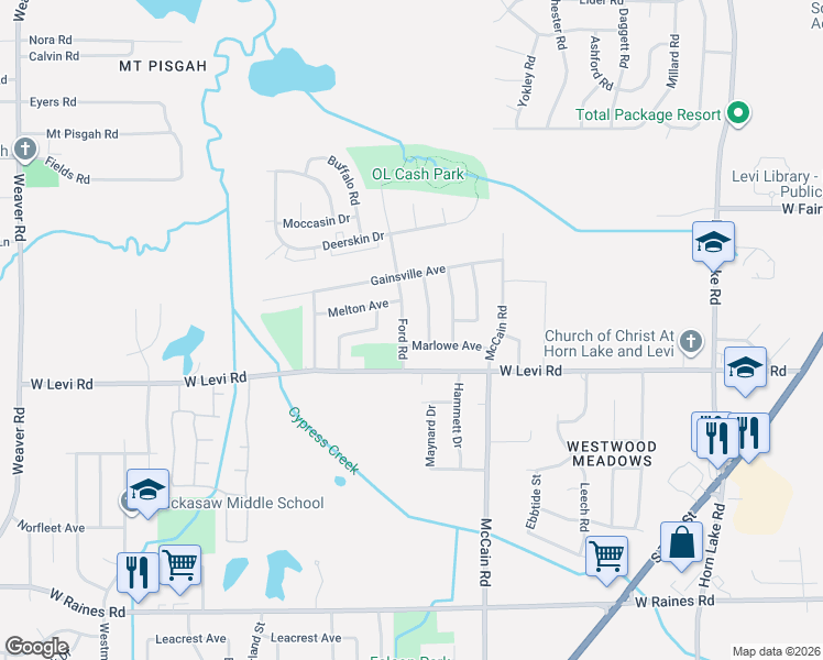 map of restaurants, bars, coffee shops, grocery stores, and more near 3813 Masterson Street in Memphis