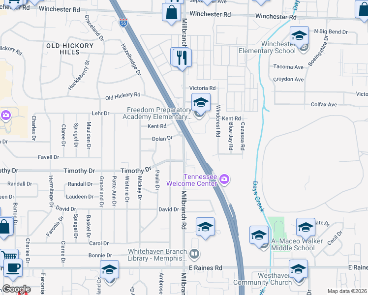 map of restaurants, bars, coffee shops, grocery stores, and more near in Memphis