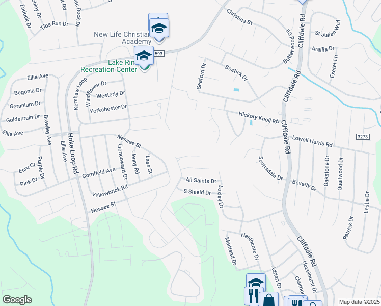 map of restaurants, bars, coffee shops, grocery stores, and more near 7719 Temperance Drive in Fayetteville