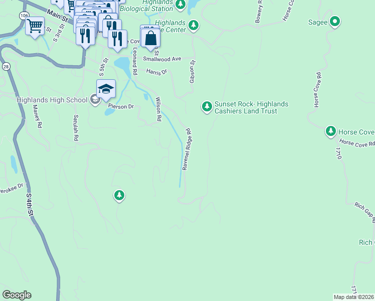 map of restaurants, bars, coffee shops, grocery stores, and more near 856 Ravenel Ridge Road in Highlands