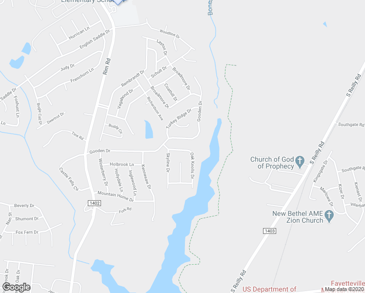 map of restaurants, bars, coffee shops, grocery stores, and more near 1227 Oak Knolls Drive in Fayetteville