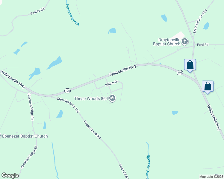 map of restaurants, bars, coffee shops, grocery stores, and more near 230 Killion Drive in Gaffney