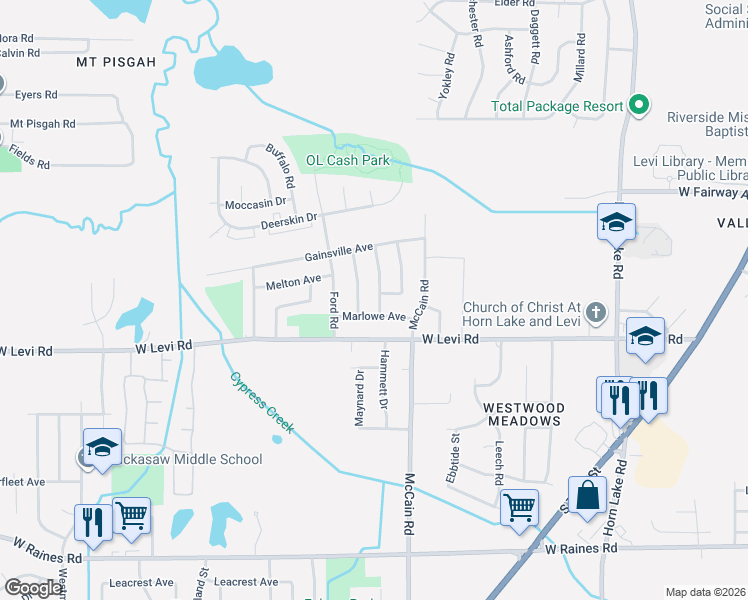map of restaurants, bars, coffee shops, grocery stores, and more near 3810 Glenburee Street in Memphis