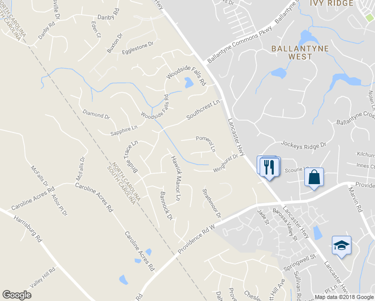 map of restaurants, bars, coffee shops, grocery stores, and more near 12146 Saint Emilion Place in Pineville