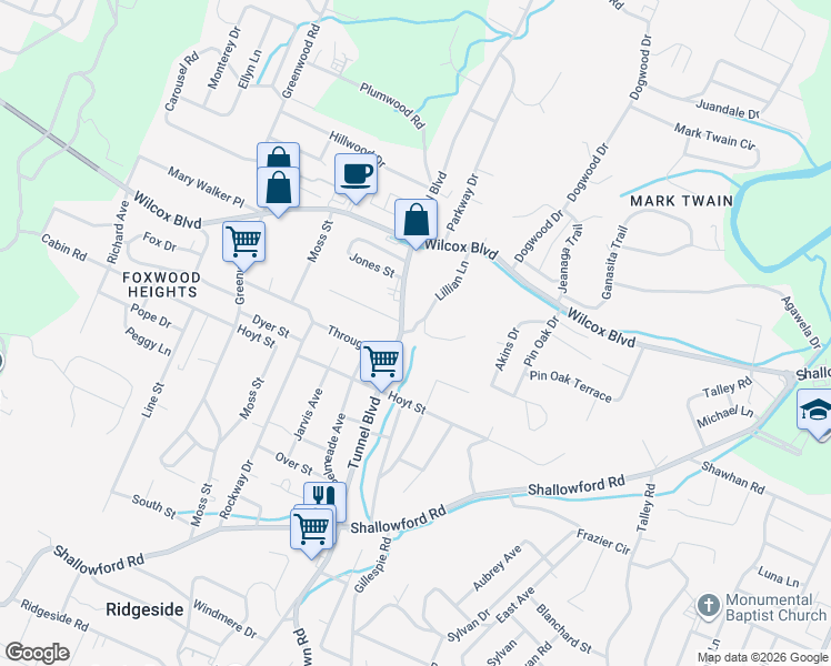 map of restaurants, bars, coffee shops, grocery stores, and more near 1402 Tunnel Boulevard in Chattanooga