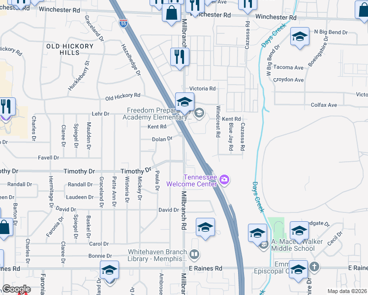 map of restaurants, bars, coffee shops, grocery stores, and more near in Memphis
