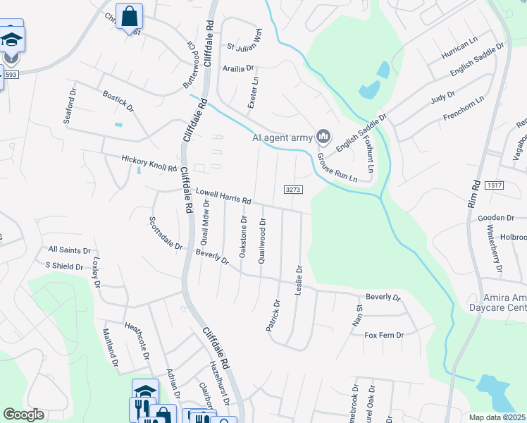 map of restaurants, bars, coffee shops, grocery stores, and more near 801 Quailwood Drive in Fayetteville