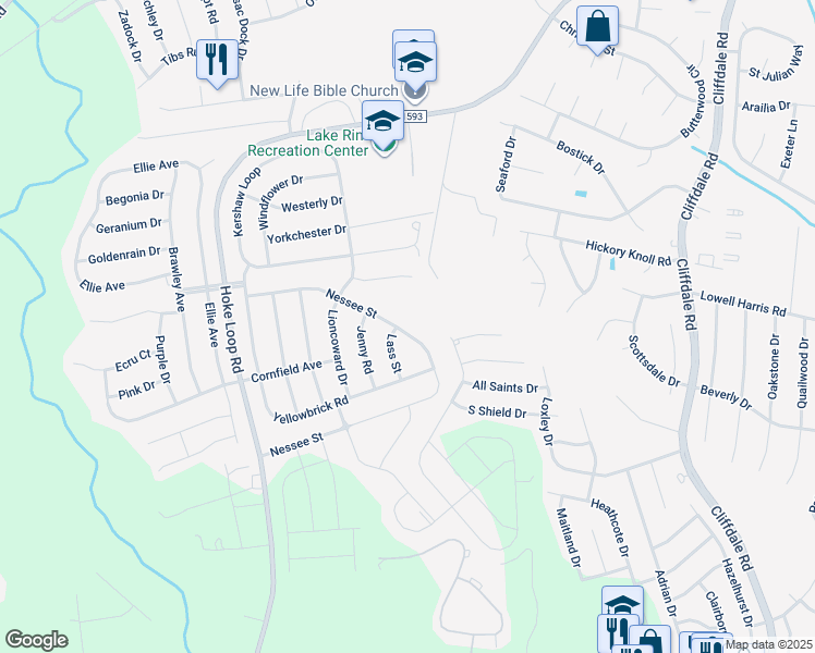 map of restaurants, bars, coffee shops, grocery stores, and more near 5636 Nessee Street in Fayetteville