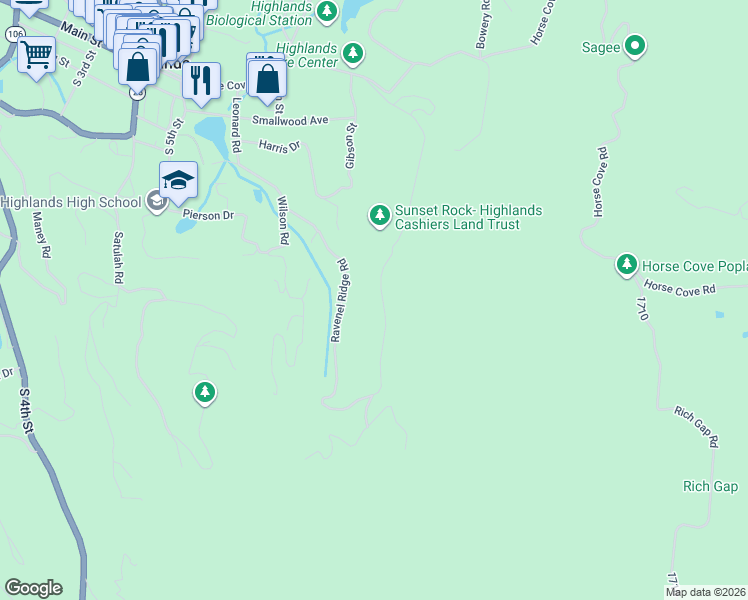 map of restaurants, bars, coffee shops, grocery stores, and more near 856 Ravenel Ridge Road in Highlands