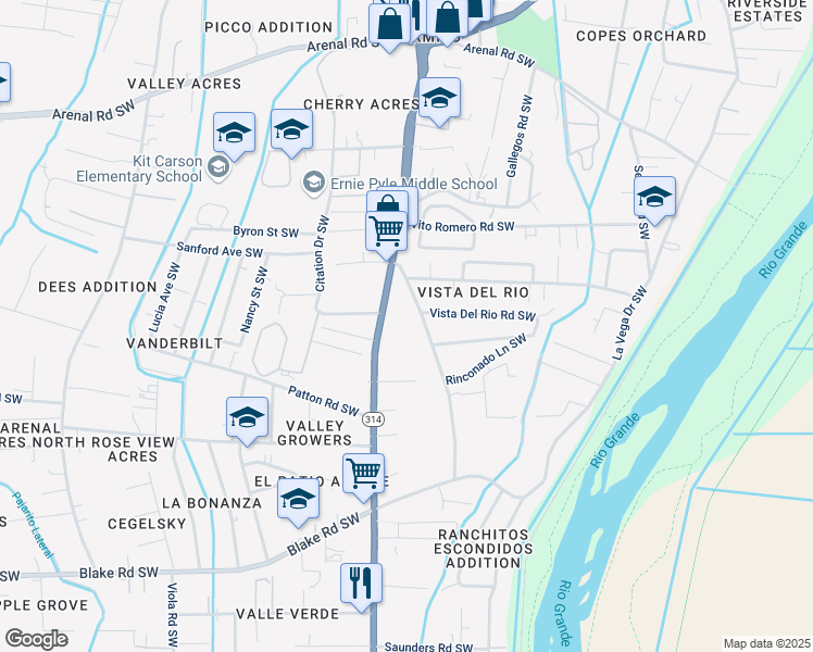 map of restaurants, bars, coffee shops, grocery stores, and more near 2067 Perry Road Southwest in Albuquerque