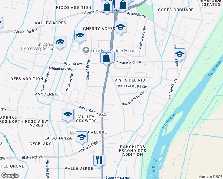 map of restaurants, bars, coffee shops, grocery stores, and more near 2067 Perry Road Southwest in Albuquerque