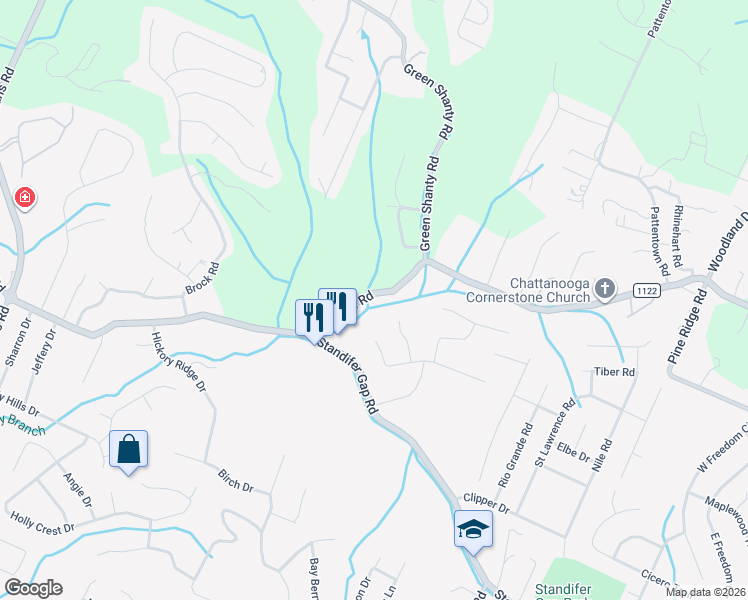 map of restaurants, bars, coffee shops, grocery stores, and more near 7930 Bill Reed Road in Chattanooga