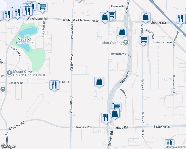 map of restaurants, bars, coffee shops, grocery stores, and more near 3716 Burdan Cove in Memphis