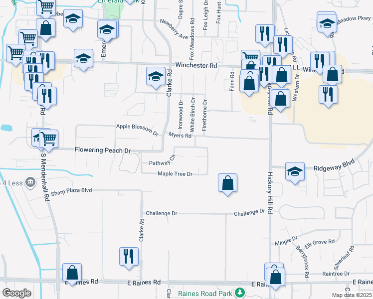 map of restaurants, bars, coffee shops, grocery stores, and more near 5687 Winter Tree Drive in Memphis