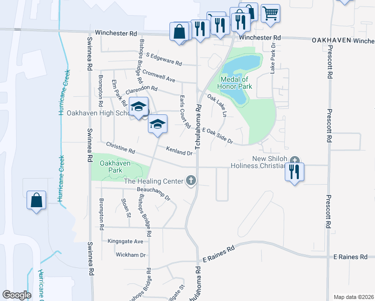 map of restaurants, bars, coffee shops, grocery stores, and more near 3807 Tchulahoma Road in Memphis
