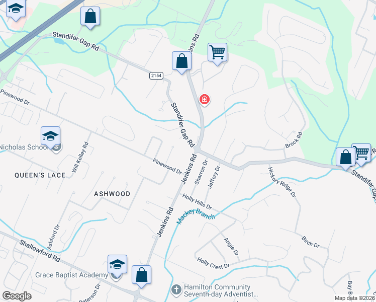 map of restaurants, bars, coffee shops, grocery stores, and more near 2511 Jenkins Road in Chattanooga