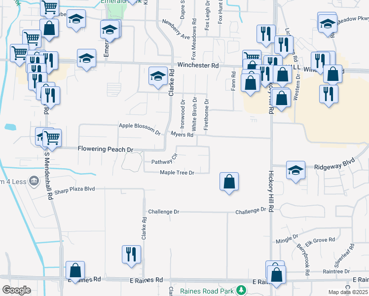 map of restaurants, bars, coffee shops, grocery stores, and more near 5687 Winter Tree Drive in Memphis