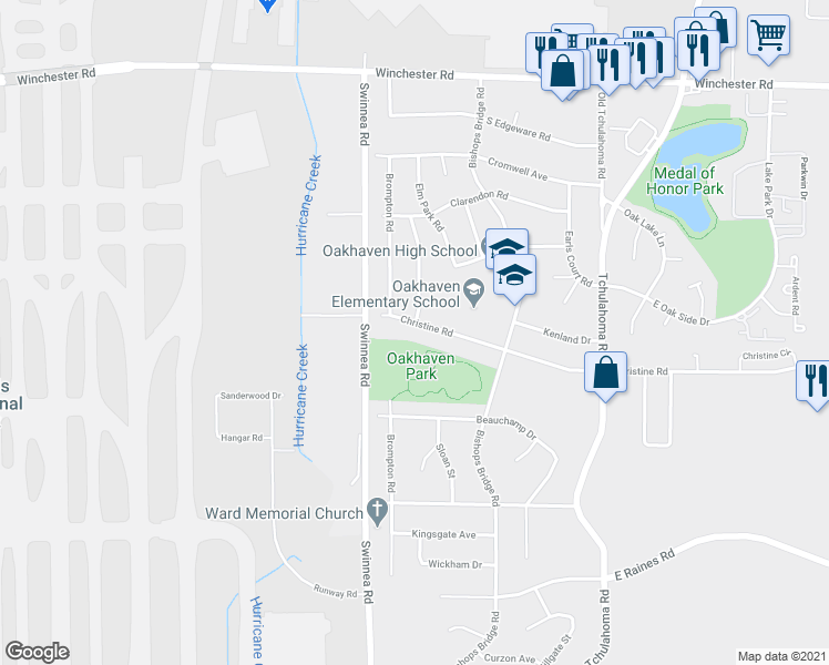 map of restaurants, bars, coffee shops, grocery stores, and more near 3051 Christine Road in Memphis