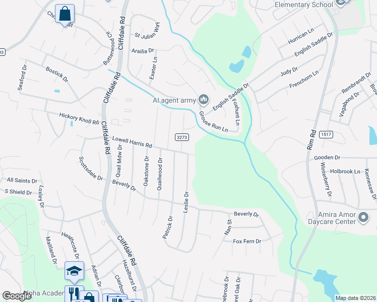 map of restaurants, bars, coffee shops, grocery stores, and more near 7594 Lowell Harris Road in Fayetteville