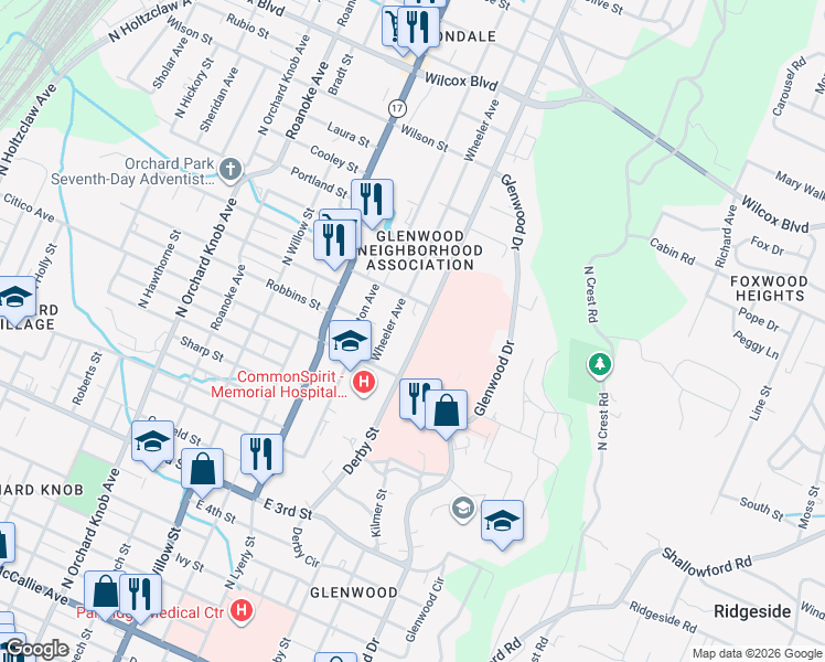 map of restaurants, bars, coffee shops, grocery stores, and more near 854 Wheeler Avenue in Chattanooga