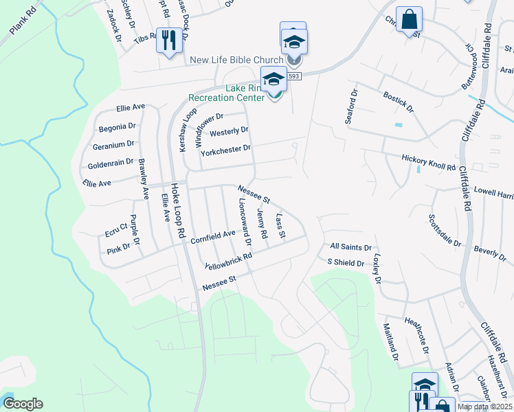 map of restaurants, bars, coffee shops, grocery stores, and more near 1904 Jenny Road in Fayetteville