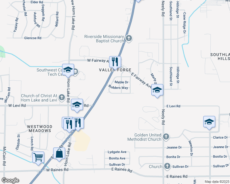 map of restaurants, bars, coffee shops, grocery stores, and more near 38 Haas Avenue in Memphis