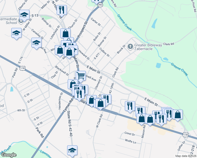 map of restaurants, bars, coffee shops, grocery stores, and more near 29 Gosnell Avenue in Inman