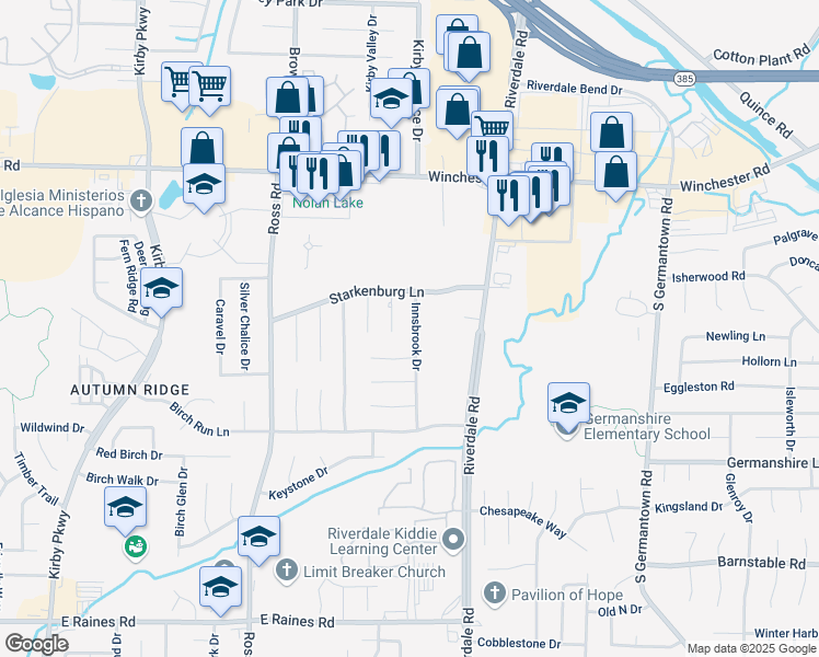 map of restaurants, bars, coffee shops, grocery stores, and more near 3823 Innsbrook Drive in Memphis
