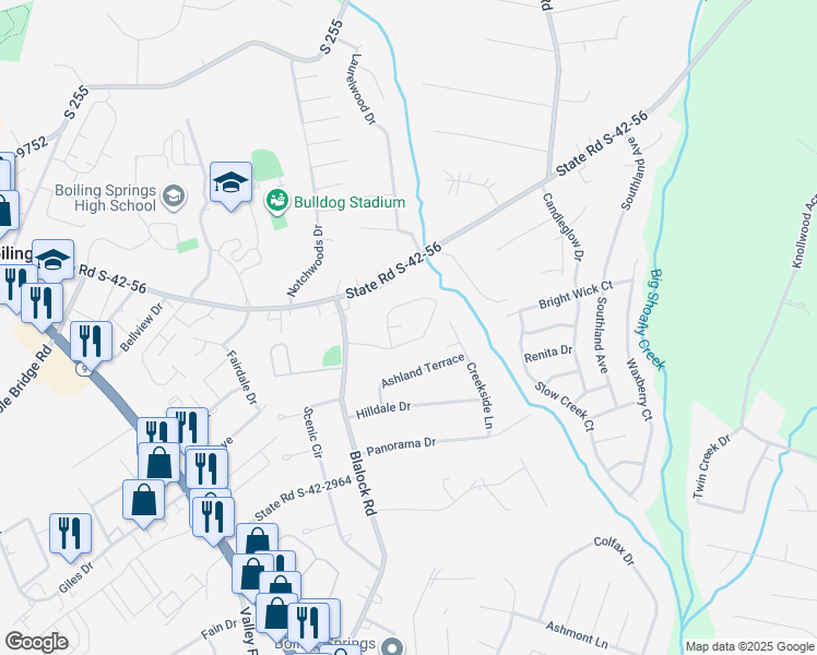 map of restaurants, bars, coffee shops, grocery stores, and more near 806 Millsgrove Court in Boiling Springs