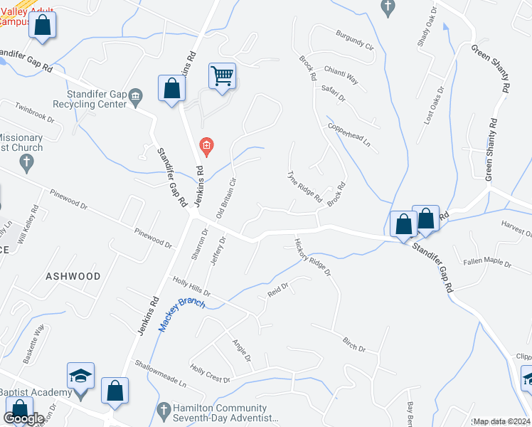 map of restaurants, bars, coffee shops, grocery stores, and more near 7914 Orchard Valley Drive in Chattanooga