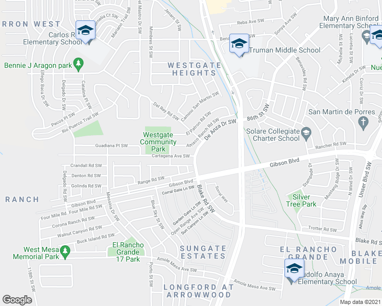 map of restaurants, bars, coffee shops, grocery stores, and more near 10009 Cartagena Avenue Southwest in Albuquerque