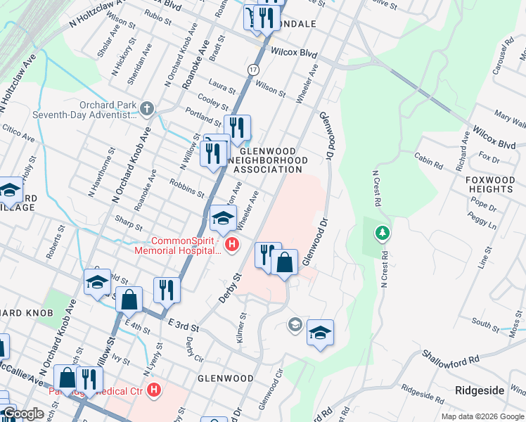 map of restaurants, bars, coffee shops, grocery stores, and more near 854 Wheeler Avenue in Chattanooga