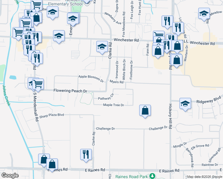map of restaurants, bars, coffee shops, grocery stores, and more near 3820 Clarke Road in Memphis