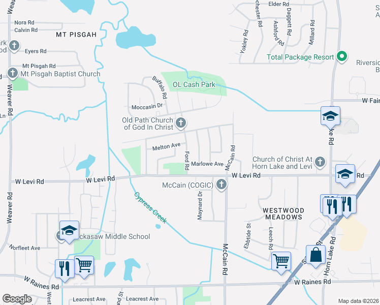 map of restaurants, bars, coffee shops, grocery stores, and more near 3813 Masterson Street in Memphis