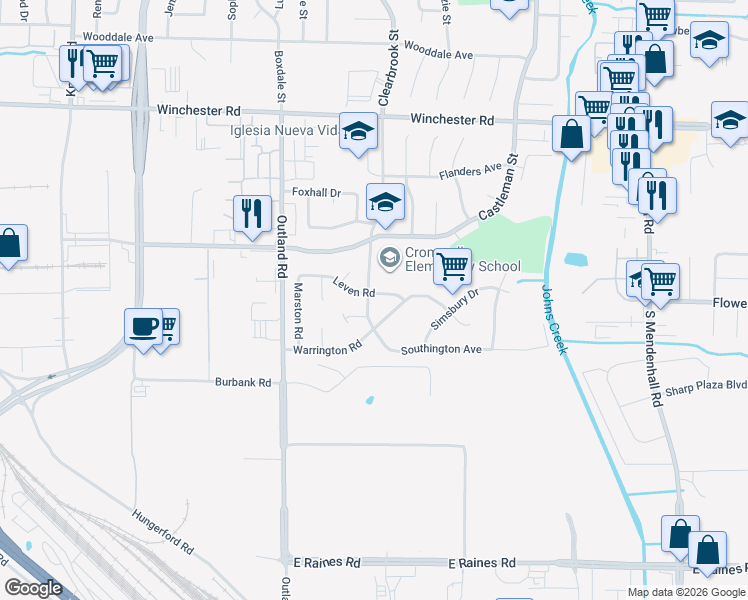 map of restaurants, bars, coffee shops, grocery stores, and more near 3812 Clearbrook Street in Memphis