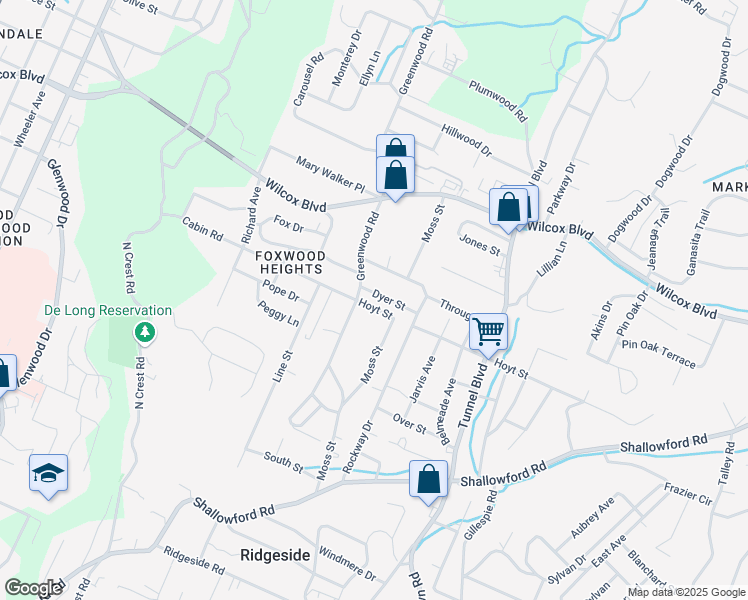 map of restaurants, bars, coffee shops, grocery stores, and more near 3206 Dyer Street in Chattanooga